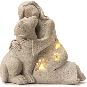 INLOMEM Dog Memorial Gift, Granite Sculpture, Hand-Sculpted Resin Pet Loss Sympathy Gift with LED Candle Holder, Home Decor for Pet Owners