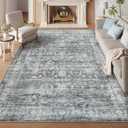 Rugs for Living Room, Washable 8x10 Area Rugs, Low Pile Soft Rugs for Bedroom, Non Slip Large Area Rug, Non Shedding Vintage Boho Rug for Dinning Room, Office, Nursery,Farmhouse (A05-grey)