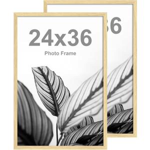 FrameWorks 24”x36” Wooden Poster Frame, Classic Natural Oak Matte Edged Frames w/Shatterproof Acrylic Glass, Photos, Posters, Prints, Wall Decor – Home, Office, Gallery Display - Natural Oak - 2 Pack
