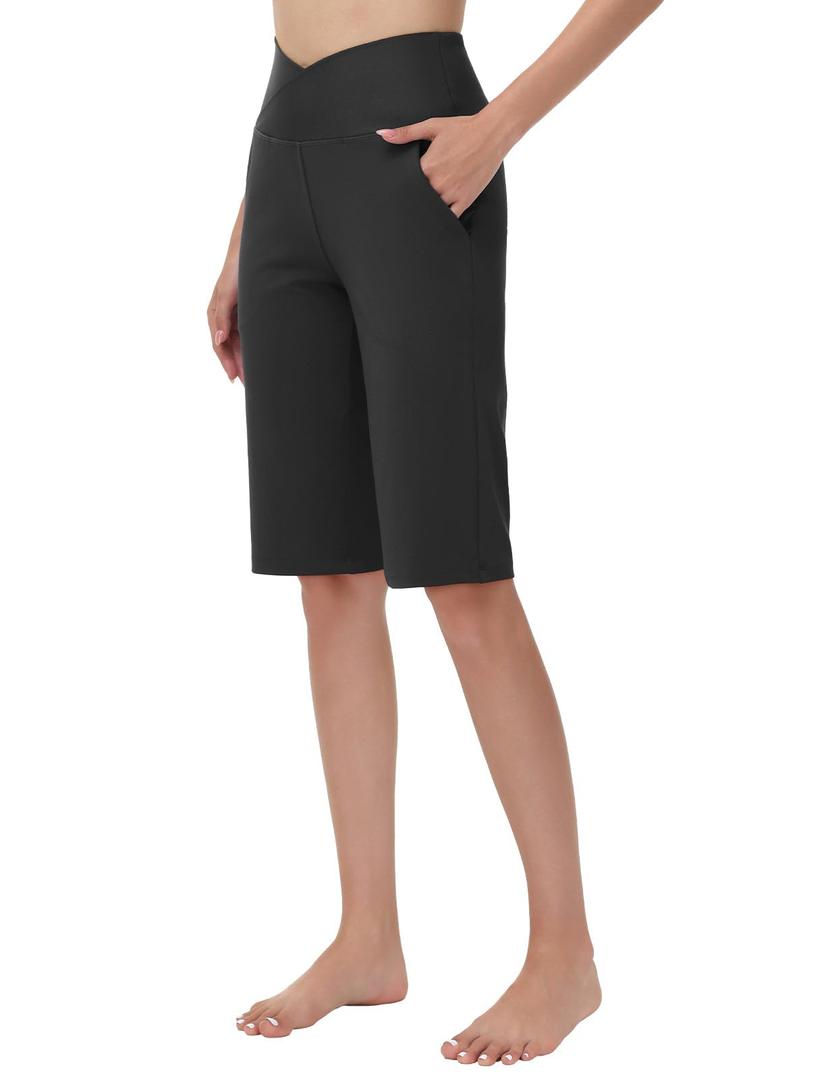 SPEXIAL Women's Bermuda Knee Length Workout Long Shorts 14" Black 2XL (XXL)