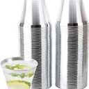 PLASTICPRO 9 oz Disposable Plastic Party Cups,Old fashioned Designed Tumblers, Crystal Clear (Clear With Silver Rim, 100)