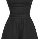AUXDIO Women Summer Casual Strapless Romper Sleeveless Off Shoulder Short Jumpsuits 2025 Beach Vacation Clothes (Small)