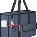 BALEINE Large Utility Tote Bag with Reinforced Bottom, Multi Pockets Foldable Tote Bag for Nurse, Travel, Work (Navy)