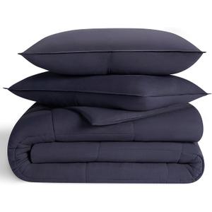 UGG King Size Comforter Set with 2 Pillow Shams Lightweight Down Alternative Comforter King Size Blanket Reversible Cozy Warm All Season Washable Hypoallergenic Bedding Set, Navy Blue (Leonora)