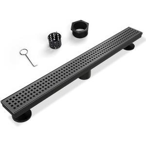 SaniteModar Linear Shower Drain, Matte Black Shower Drain 36 inch with Removable Grate,Brushed 304 Stainless Steel Shower Drain Include Hair Strainer,Adjustable Leveling Feet