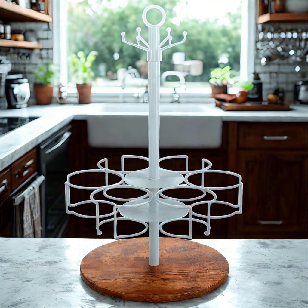 Water Bottle Organizer for Stanley 20/30/40oz, Tumblers Holder Compatible with Stanley, Owala, Simple Modern,360 Rotating Lazy Susan & Accessory Hooks, White & Vintage Brown