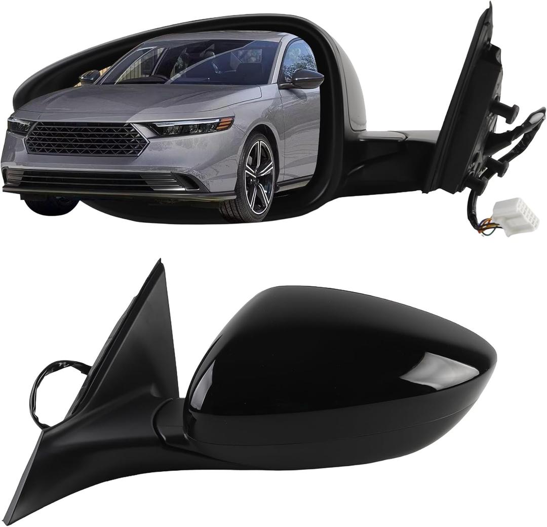 Dasbecan Side Rear View Mirror Black Compatible with 2023-2026 Honda Accord Power Heated Blind Spot Manual Folding HD Glass Lens Driver Left Mirror Assembly Replace#7625830AA11 HO1320356(7pin)