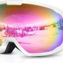 EXP VISION Ski Goggles for Men Women, OTG Snowboard Goggles with 100% UV Protection Anti Fog Lens Snow Goggles (Pink)