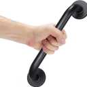 AmazerBath Shower Grab Bars for Seniors Anti Slip, Bath Safety Grab Bar for Needy, Stainless Steel Bathroom Safety Grab Bars, Thickened Bar Bigger Base Holds 500LBS, 12" L x 1" D, Black