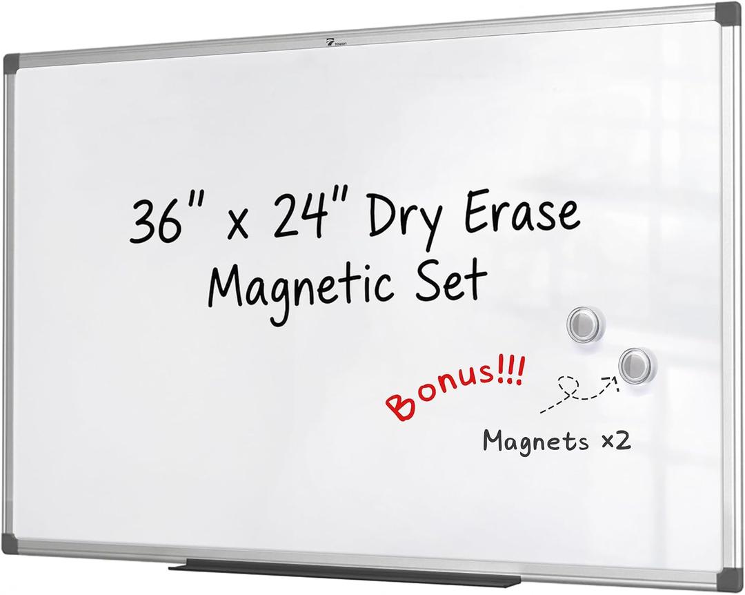 TOWON Magnetic Dry Erase Whiteboard 36x24 in, 3x2 ft, Silver Aluminum