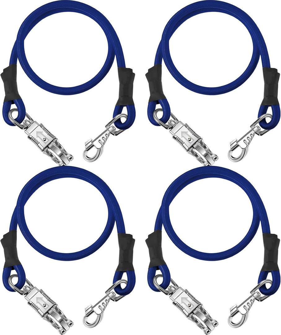4 Pack Bungee Cross Ties Set Horse Trailer Tie Straps Bulk Bungee Cords with Snaps for Horse Trailer Accessories, 36 Inch Long (Royal Blue)