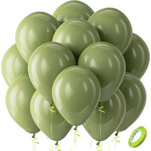 Bezente Sage Green Balloons Latex Party Balloons - 100 Pack 12 inch Round Helium Olive Green Balloons for St. Patrick's Day Woodland Birthday Bridal Shower Graduation Safari Jungle Party Decorations (11-green-p104)