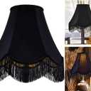 GO&SO Black Silk Bell Lamp Shades Petal Edge Braid with Black Fringe Trim, 6"x13"x10.6"(Spider), Classic Scalloped Lamps Shade Hand Crafted, Replacement Lamp Shades for Table,Floor Lamps,Easy Assembly
