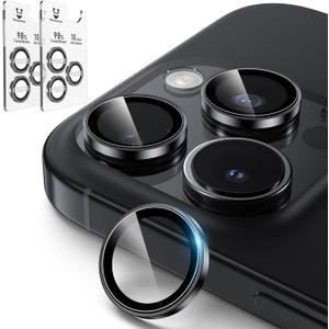 PandaShield 2-Pack Anti-Reflection Camera Lens Protector for iPhone 17/16/15 Pro & Pro Max, Easy Installation,Anti-Scratch,9H Hardness,98% Ultra Clarity,Maintains Original Lens Design- Black