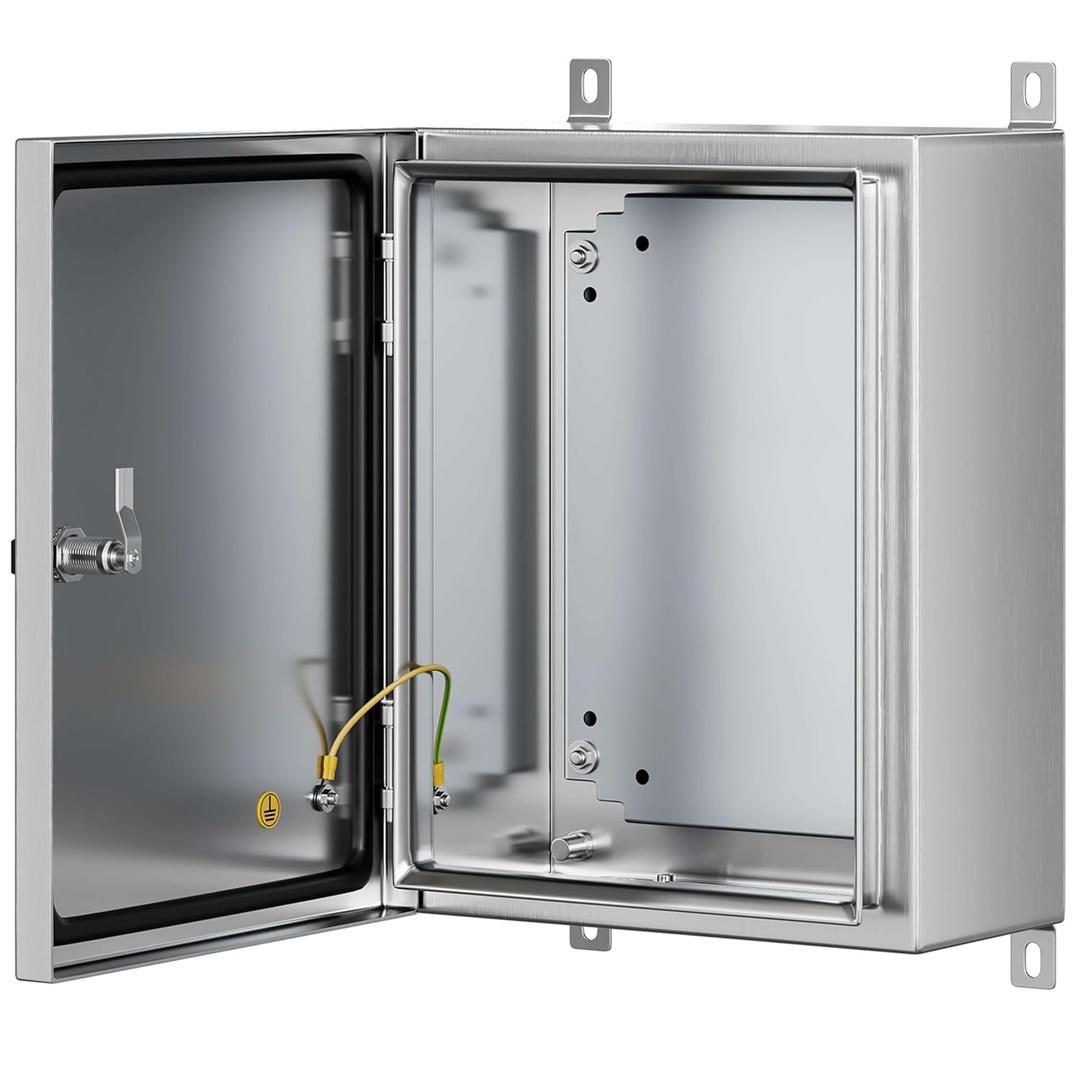 Stainless Steel Enclosure, IP65 Waterproof Electrical Box for Indoor and Outdoor Projects, Includes Mounting Plate and Wall Bracket 450350200mm (18"14"8")