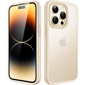 JETech Matte Case for iPhone 14 Pro 6.1-Inch, Shockproof Military Grade Drop Protection, Frosted Translucent Back Phone Cover, Anti-Fingerprint (Beige)