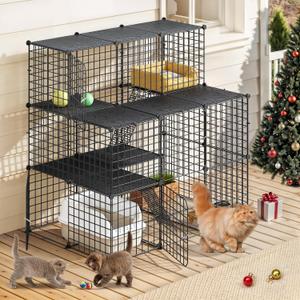YITAHOME Outdoor Large Cat Cage Enclosure with Balcony, Detachable Indoor 3-Tier Metal Wire Kennels for 1-3 Cats, DIY Cat Kennels Crate Playpen Catio with Stairs for Outdoor Use (41.0 x 28.0 x 41.0)