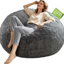 Bean Bag Chair Cover Without Filler,Big Round Soft Fluffy PV Velvet Washable Bean Bag Lazy Sofa Bed Cover for Adults,Living Room Bedroom Furniture Outside,4ft Dark Grey(No Filler)