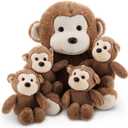Lewtemi 5 Pcs Monkey Stuffed Animals Large Plush Toy with 4 Cute Plush Baby Monkeys Soft Stuffed Animals Toy Cuddly Plushie for Boys and Girls Birthday Gifts Party Favors for Kids