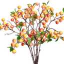 Forlaoers Real Looking 8Pcs 21.6 Inch Orange Faux Berry Stems Artificial Flowers Artificial Berries for Room Office Decor Kitchen Table Vase Arrangements Bathroom Christmas Decorations Indoor
