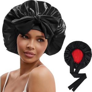 2 x Double Layer Satin Bonnet for Sleeping Women, Reversible Hair Bonnet with Adjustable Tie Band, Non-Slip for Curly Hair
