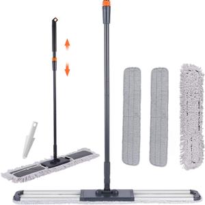 Flat Mop for Cleaning Floors Heavy Duty Microfiber Wet Mop Deep Cleaning for Hardwood, Tile & Laminate, Includes 4 Reusable Washable Pads and Adjustable Long Handle (36 in Mop Set)