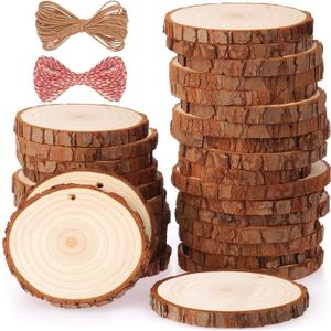 Fuyit Natural Wood Slices 30 Pcs 2.4-2.8 Inches Craft Wood Kit Unfinished Predrilled with Hole Wooden Circles Tree Slices for Arts and Crafts Christmas Ornaments DIY Crafts