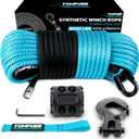 Synthetic Winch Rope Cable Kit - 3/16" x 50ft, 8500LBS with Protective Sleeve + Forged Winch Hook + Rubber Stopper and Safety Pull Strap for ATV UTV (Blue)