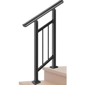 Metty Metal Handrails for Outdoor Steps Suitable for 1 to 2 Steps- Wrought Iron Stair Railing- Step Steady with 2 Feet Handrailing- Safe Indoor Home Banisters (Black with Balusters)