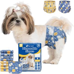 Pet Soft Dog Diapers Female Disposable Doggie Diapers with Wetness Indicator, Puppy & Cat Diapers Super Absorbent, Fit for Female Dog in Heat or Incontinence, 30pcs (S, Mixed)