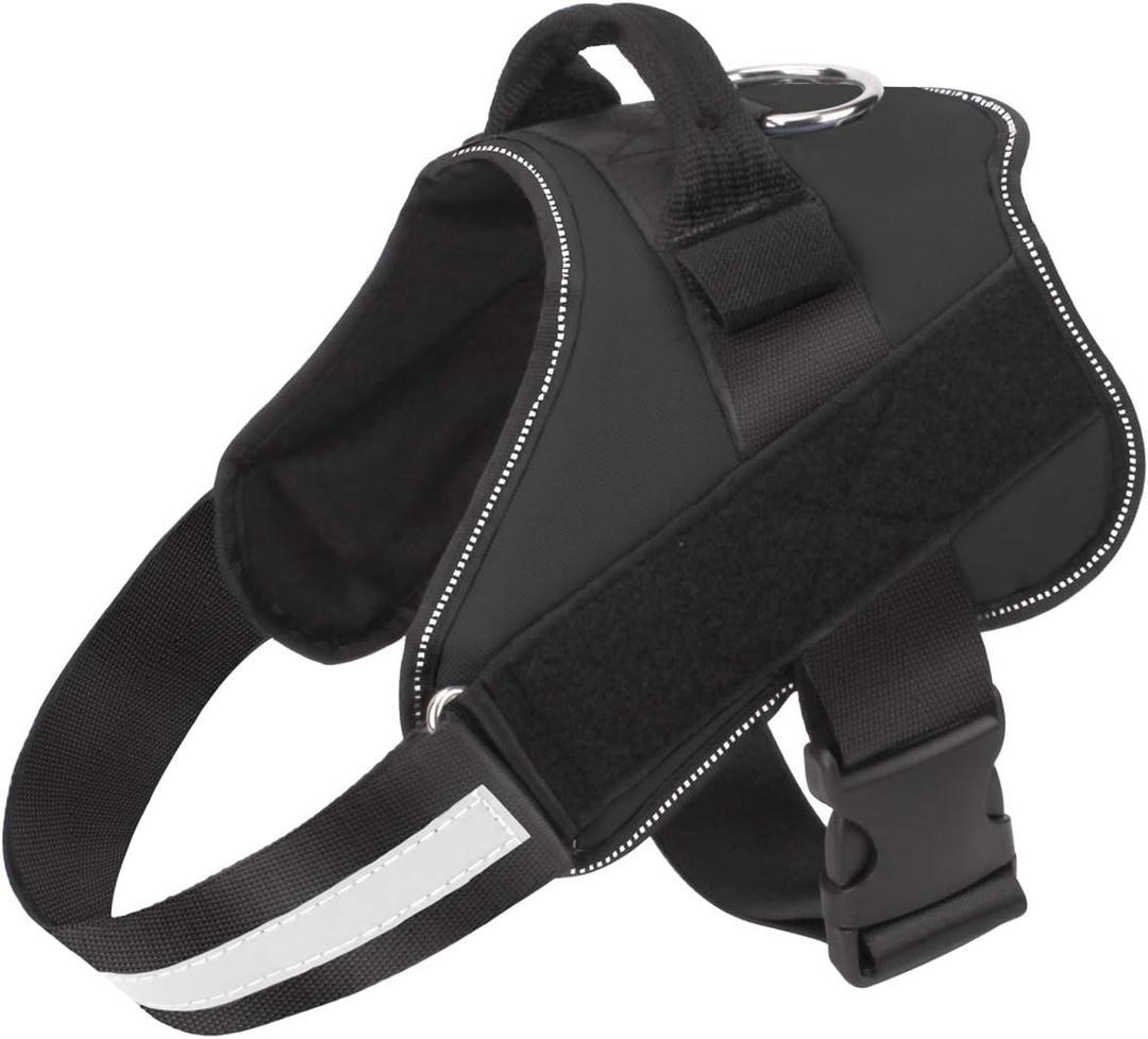 Dog Harness, No-Pull Reflective Dog Vest, Breathable Adjustable Pet Harness with Handle for Outdoor Walking - No More Pulling, Tugging or Choking (Black, L)