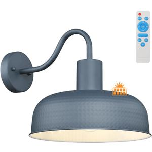 Darkaway Solar Barn Light, Industrial Outdoor Wall Light Dusk to Dawn Wall Sconce Gooseneck Exterior Wall Mount Lighting Fixture with Hammered Dome Metal Shade for House Garage Porch Entry Shed