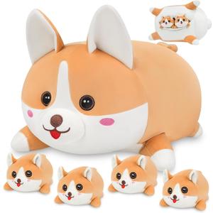 17" Corgi Plush, Soft Stuffed Animal Dog Pillow Toy, Corgi Mommy with 4 Baby Puppy Family Set, Cute Birthday Gift for Kids Boys Girls