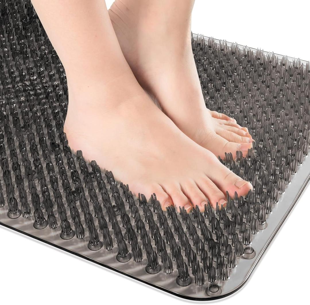 OTHWAY Non Slip Grassy Bathtub Mat : 25.6X13.4 inches Sturdy But Soft Bath Mat_Quick Drain Shower Floor Mat with Soft Bristles for Scrubbing Feet (Dark Grey)