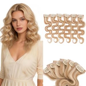 Benehair 6 PCS Clip in Short Hair Extensions 100% Real Human Hair Seamless & Invisible for Women Instant Volume Highlight Length for Daily Use 10'' Gloden Brown&Bleach Blonde Wavy