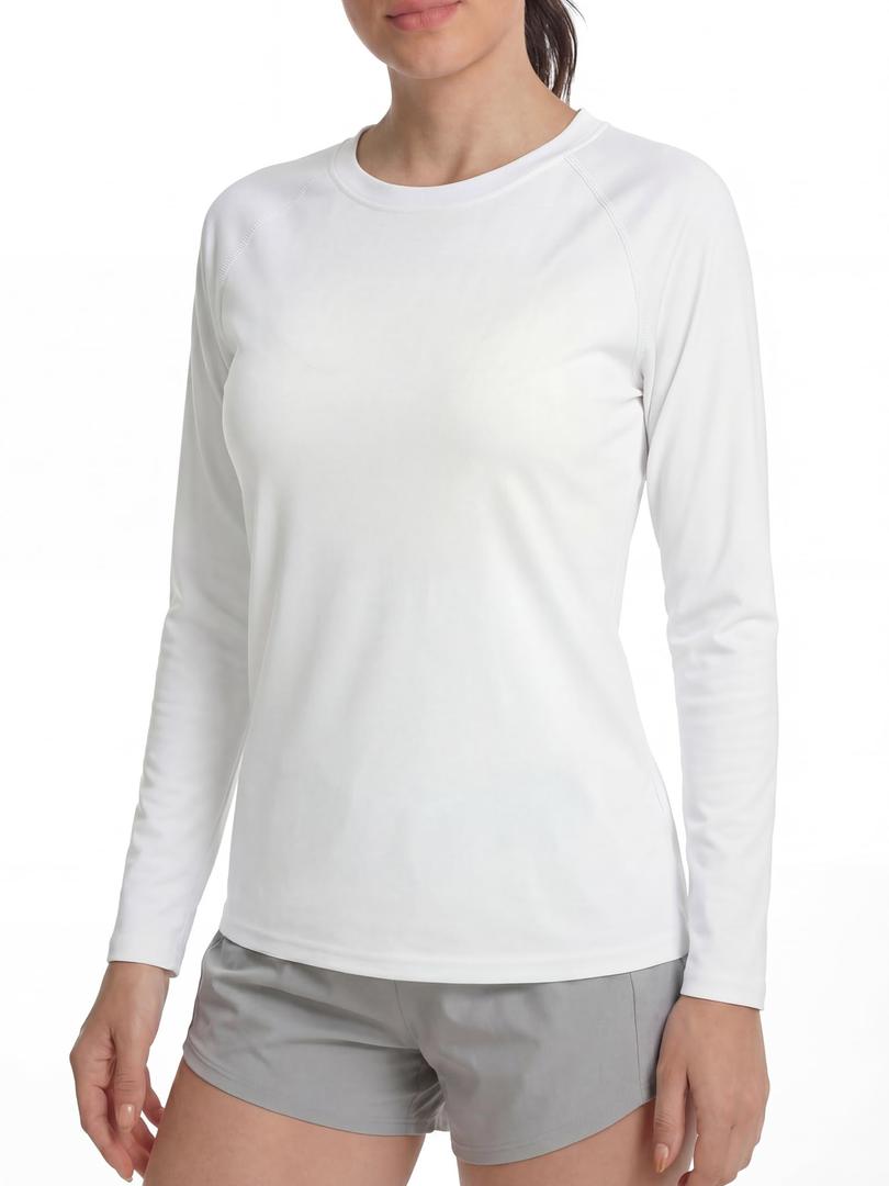 Women's Sun Protection Shirts UV SPF UPF 50+ Long Sleeve Rash Guard Fishing Running Quick Dry Lightweight White