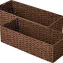 StorageWorks Round Paper Rope Toilet Tank Topper Basket, Wicker Basket for Bathroom, Brown, 2-Pack (15 "L x 6 "W x 4 "H)