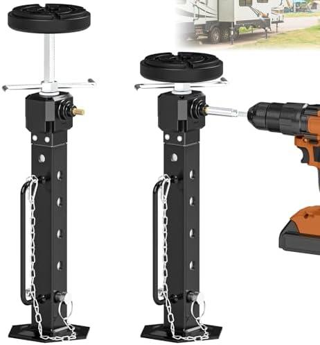 Adjustable Camper Slide Out Support Jacks from 13.8"-26.8", 1 PCS RV Trailer Stabilizer Jacks with Rubber Pad for RV Patio, Aluminum Gear Box (Electric Drill Adjust),Supports Up to 5,000 lbs