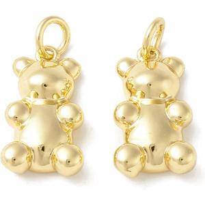 KitBeads 10pcs 18K Real Gold Plated Gummy Bear Charms Brass Kawaii Animal Charm for Jewelry Making Bracelets Necklace Bulk