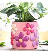 GUGUGO 8 Inch Flower Plant Pots, Cute Unique Rainbow Planter with Drainage, Flower pots, Colorful Vintage Retro Flower Pots, Succulent Pots for Indoor Plants, Eclectic Funny Room Decor Aesthetic-D
