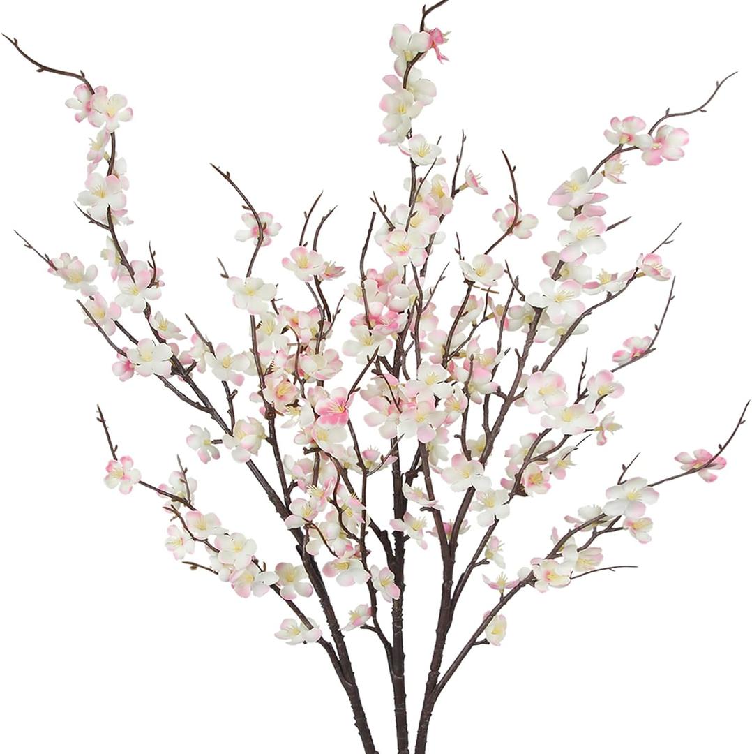 3 Pcs Cherry Blossom Branches Artificial Flowers for Spring Indoor Decoration Pink Faux Spring Flowers Stems 37'' Cherry Blossom Tree Decor with Long Stems for Tall Vases Arrangements Table