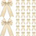 24 Pcs Christmas Velvet Bows 5 x 7.9 Inch Rustic Velvet Christmas Tree Bows Vintage Tree Ornaments for Xmas Holiday Garland Home Decor Wedding Outdoor Indoor Decoration(Beige)