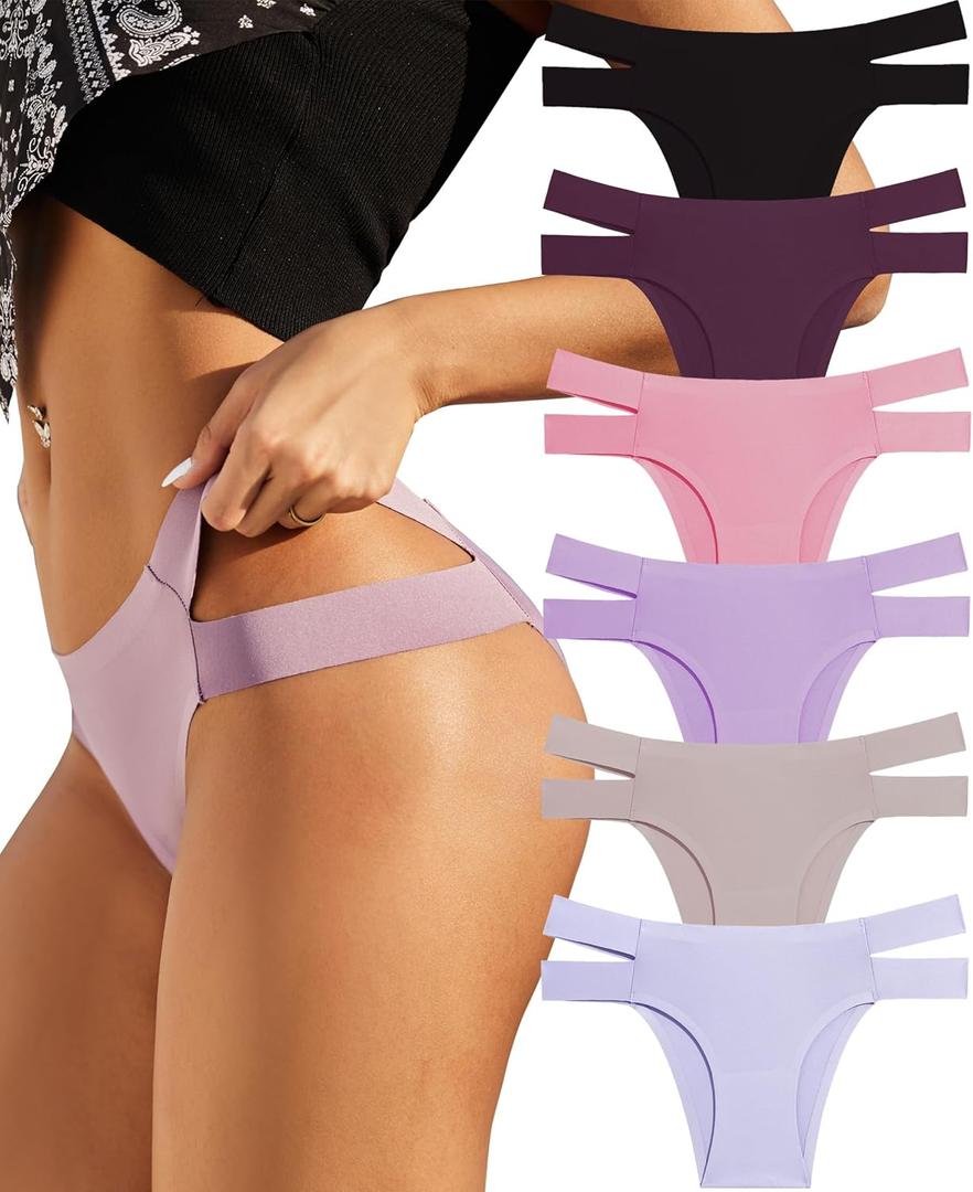 Knowyou Seamless Underwear for Women Sexy Bikini Panties No Show High Cut Hipster Cute Cheeky Panty for Ladies 6 Pack (A1 6pack Bikini Design ( Purple*1 Grey*1 Black*1 Brown*1 Wine*1 Pink*1)) XL