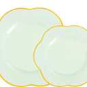 Liacere 50PCS Sage Green Plates - Heavy Duty Green Disposable Plates - Green and Gold Plastic Plates Include 25PCS Green Dinner Plates, 25PCS Green Dessert Plates for Baby Shower & Spring & Party