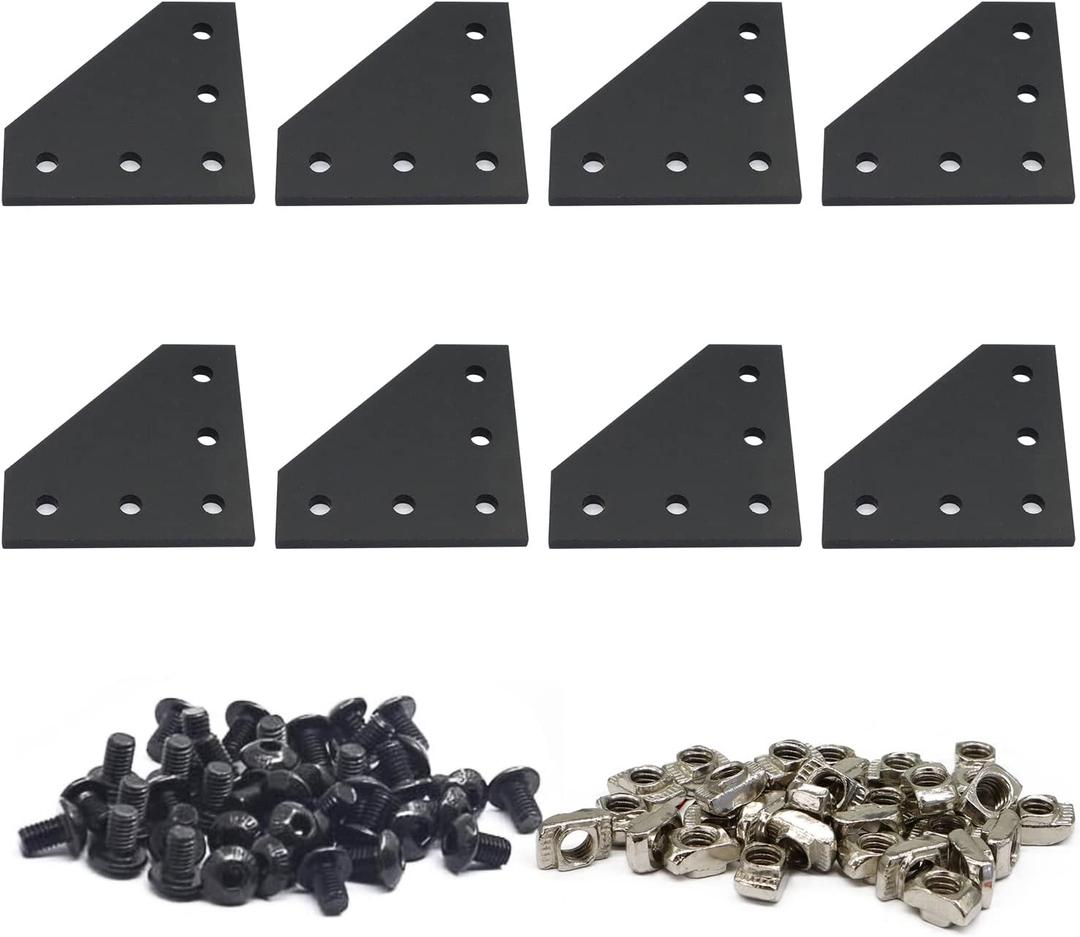8Sets Black 10 Series L Connector 1010 Aluminum Extrusion Corner with 8PCS 10 Series Corner Bracket 1 Extruded Aluminum 40PCS Screws 1010 T Nut
