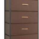 Tall Dresser for Bedroom, Vertical Storage Organizer Tower with 6 Drawers, Chest of Drawers with Fabric Bins, Steel Frame, Wood Top for Bedroom, Closet, Entryway- Brown