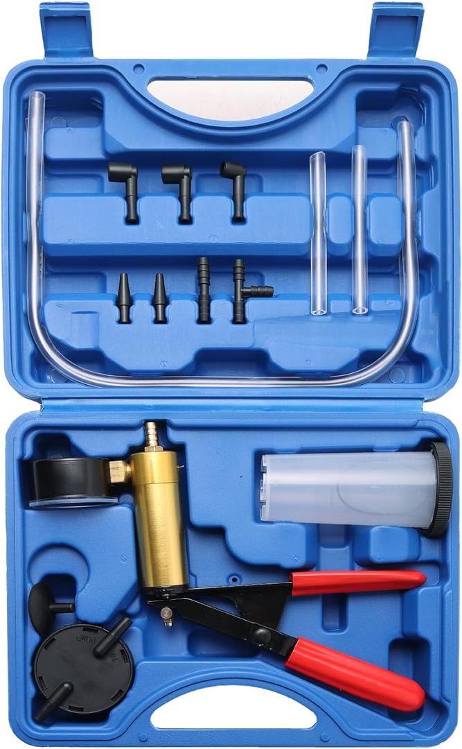 Brake Bleeder Kit with Handheld Vacuum Pump | 16PCS Brake and Clutch Bleeding System with Gauge Adapters, Automotive Brake Fluid Bleeding Set for Bike,Motorcycle, Car,Truck
