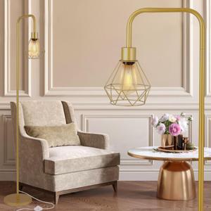 Gold Floor Lamp for Living Room,Industrial Minimalist Standing Lamps with 7W LED Bulb, Modern Tall Lamp with Unique Foot Switch for Bedroom Corner Office Reading