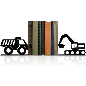 Construction Truck Decorative Bookends for Boys Room - Durable and Cute Design, Perfect for Nursery and Kids' Book Ends (Black)