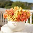 Fall Flowers Artificial for Decoration - 12 Faux Silk Eucalyptus Floral Stems, Artificial Fake Faux Mums for Outdoor Planters, Look Real UV Resistant for Porch Patio (12, Fall Orange Yellow)